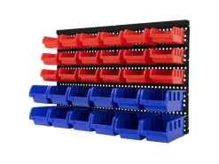 ECD Germany Regale Schwarz|Aufbewahrung^Wandregal mit Stapelboxen 30Tlg Blau-Rot 18 Kleine 12 Große Schütten