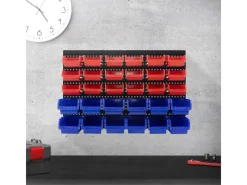 ECD Germany Regale Schwarz|Aufbewahrung^Wandregal mit Stapelboxen 30Tlg Blau-Rot 18 Kleine 12 Große Schütten