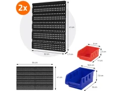 ECD Germany Regale Schwarz|Aufbewahrung^Wandregal mit Stapelboxen 30Tlg Blau-Rot 18 Kleine 12 Große Schütten