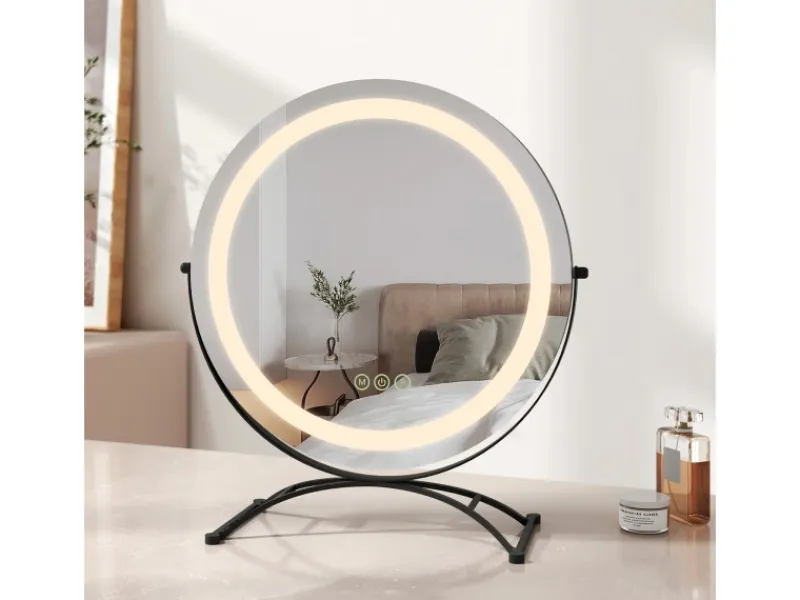 Emke Kosmetikspiegel Runder mit Beleuchtung 3 Farbtemperatur und Dimmbar 40cm