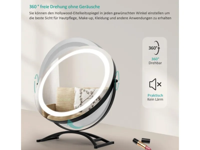 Emke Kosmetikspiegel Runder mit Beleuchtung 3 Farbtemperatur und Dimmbar 40cm