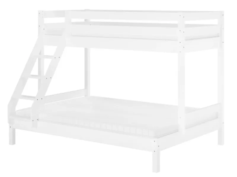 Erst-Holz Doppel-Etagenbett 90 x 200 cm und 140 x 200 cm Erwachsene Kiefer Weiß Modell 18 Rollrost inkl.