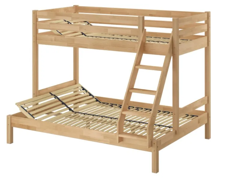 Erst-Holz Klarlacke^Etagenbett Holzbett 3er-Bett Buche Massiv 90 + 140 x 200 cm Modell 14 Rollrost inkl.