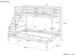 Erst-Holz Klarlacke^Etagenbett Holzbett 3er-Bett Buche Massiv 90 + 140 x 200 cm Modell 14 Rollrost inkl.