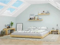 Erst-Holz Betten^Futonbett Massivholz Extra Niedrig Kiefer Massivholz 140 x 200 Rollrost inkl.