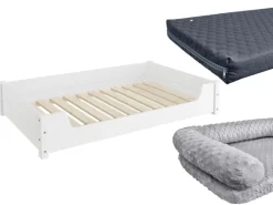 Erst-Holz Hundebedarf^Hundesofa XXL für Dogge Bernhardiner Tierbett 120 x 70 cm Kiefer Weiß Rollrost und Matratze inkl.