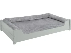 Erst-Holz Hundebedarf^Kuscheliges Haustierbett Extra Groß 120 x 70 cm Kiefer Grau Rollrost und Matratze inkl.