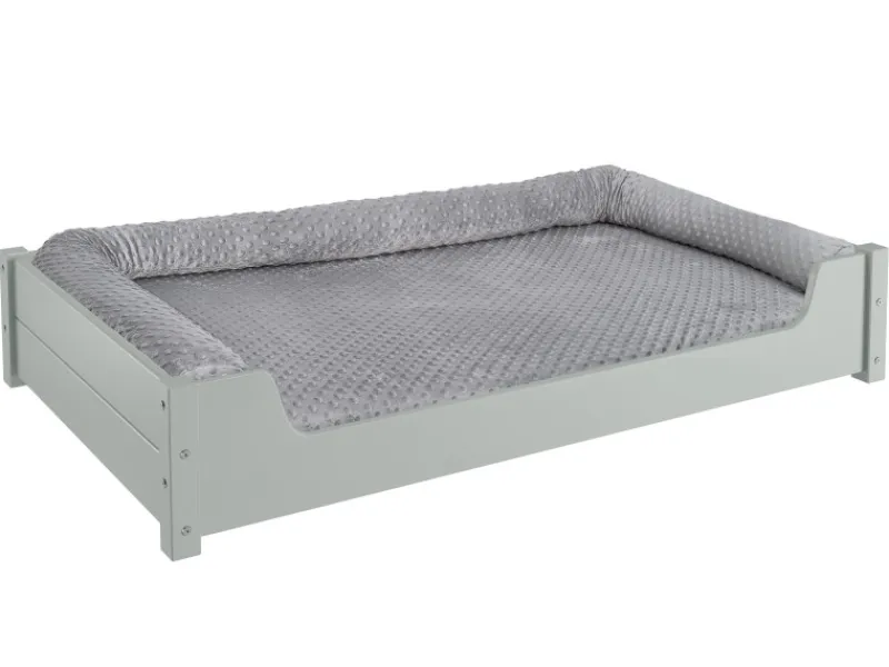 Erst-Holz Hundebedarf^Kuscheliges Haustierbett Extra Groß 120 x 70 cm Kiefer Grau Rollrost und Matratze inkl.