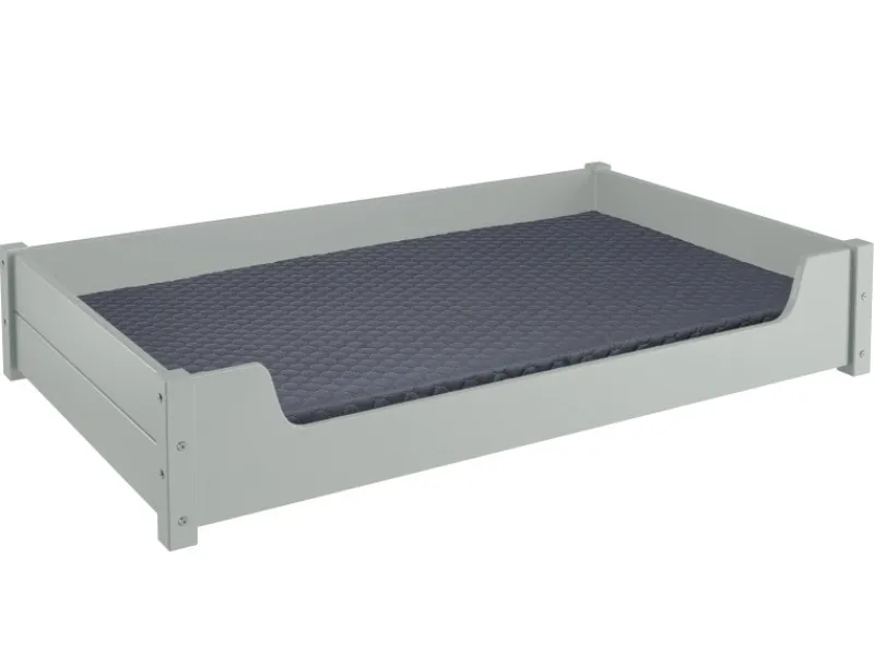 Erst-Holz Hundebedarf^Kuscheliges Haustierbett Extra Groß 120 x 70 cm Kiefer Grau Rollrost und Matratze inkl.