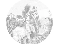 ESTAhome Wandtattoos^Selbstklebende Runde Tapete Dschungelmuster Grau Ø 70 cm 159075