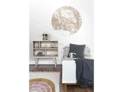 ESTAhome Wandtattoos^Selbstklebende Runde Tapete Wald Mit Waldtieren Beige Ø 70 cm 159072
