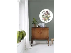 ESTAhome Selbstklebende Runde Tapete Blumenstrauß Grün Rosa und Gelb Ø 70 cm 158996