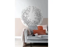 ESTAhome Selbstklebende Runde Tapete Blumenzeichnungen Schwarz-Weiß Ø 140 cm 159109