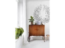 ESTAhome Selbstklebende Runde Tapete Blumenzeichnungen Schwarz-Weiß Ø 140 cm 159109