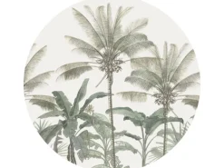 ESTAhome Selbstklebende Runde Tapete Palmen Hellbeige und Graugrün Ø 70 cm 158983