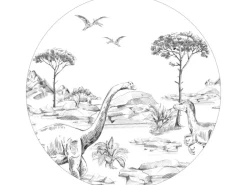 ESTAhome Wandtattoos^Selbstklebende Runde Tapete Dinosaurier Schwarz-Weiß Ø 70 cm 159073