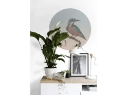 ESTAhome Wandtattoos^Selbstklebende Runde Tapete Eisvogel Auf Zweig Abendrot Ø 70 cm 158993