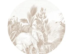 ESTAhome Selbstklebende Runde Tapete Dschungelmuster Beige Ø 70 cm 159077