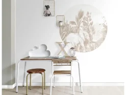 ESTAhome Selbstklebende Runde Tapete Dschungelmuster Beige Ø 70 cm 159077