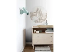 ESTAhome Selbstklebende Runde Tapete Dschungelmuster Beige Ø 70 cm 159077