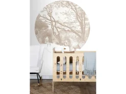 ESTAhome Wandtattoos^Selbstklebende Runde Tapete Wald Mit Waldtieren Beige Ø 140 cm 159085