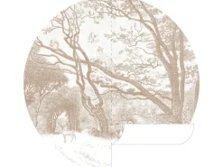 ESTAhome Wandtattoos^Selbstklebende Runde Tapete Wald Mit Waldtieren Beige Ø 140 cm 159085