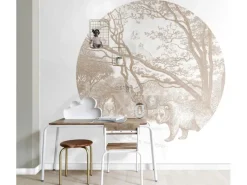 ESTAhome Wandtattoos^Selbstklebende Runde Tapete Wald Mit Waldtieren Beige Ø 140 cm 159085