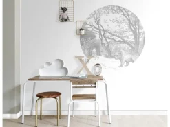 ESTAhome Wandtattoos^Selbstklebende Runde Tapete Wald Mit Waldtieren Grau Ø 70 cm 159070