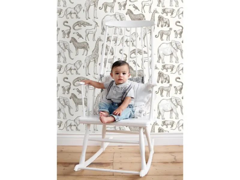 ESTAhome Tapete Dschungeltiere Crême-Weiß 53 cm x 10.05 m