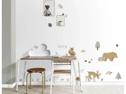 ESTAhome Wandtattoo Wald Mit Waldtieren Beige und Mintgrün 47,5 cm x 66 cm 156104