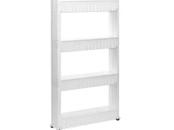 eyepower Flaschenregale^4er Nischenwagen mit Regalen und Rollen 12,5 cm Weiß