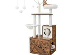 Schränke^Feandrea Kratzbaum mit Katzenklo-Schrank 151 cm Braun