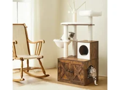 Schränke^Feandrea Kratzbaum mit Katzenklo-Schrank 151 cm Braun