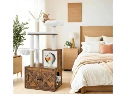 Schränke^Feandrea Kratzbaum mit Katzenklo-Schrank 151 cm Braun