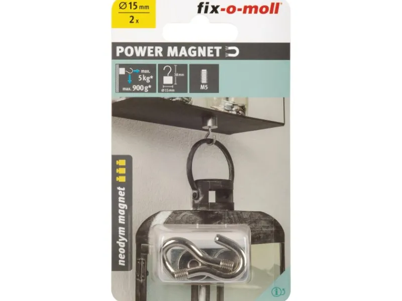 fix-o-moll Laternen^Magnethaken Neodym 38 mm x Ø 15 mm Silber 2 Stück