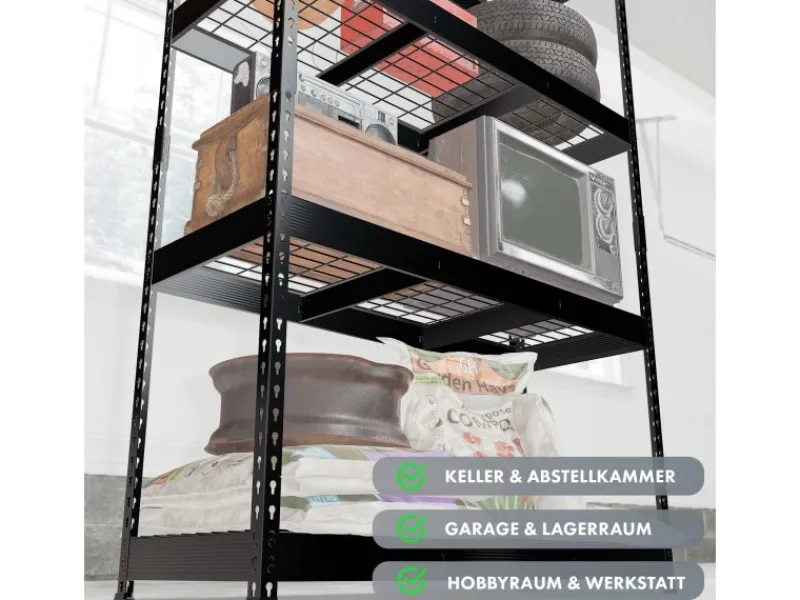 Floordirekt Regale Schwarz|Schwerlastregal^Schwerlastregal Yukon Rivet 4 Böden 180 x 120 x 45 cm