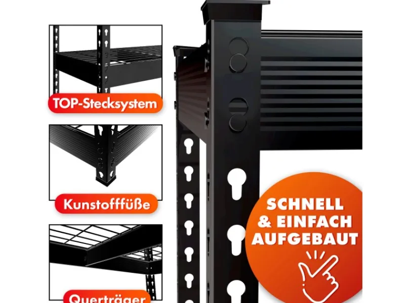 Floordirekt Regale Schwarz|Schwerlastregal^Schwerlastregal Yukon Rivet 4 Böden 180 x 120 x 60 cm