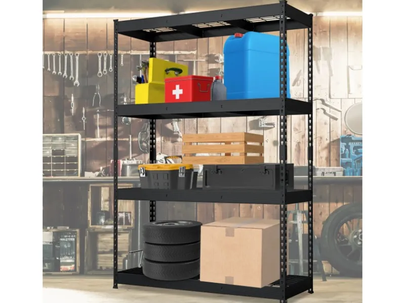 Floordirekt Regale Schwarz|Schwerlastregal^Schwerlastregal Yukon Rivet 4 Böden 180 x 120 x 60 cm