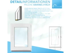 Framelux Insektenschutz^Kunststofffenster Proline 2-Fach Verglasung 500 x 900 mm Rechtsanschlag