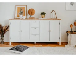 Furn.Design Sideboards^Sideboard Landhaus Weiß Eiche Artisan 180 cm 4-türig Vestland