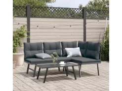 furnicato Kissenbezüge^Gartenbänke mit Kissen 2 Stk. Schwarz Pulverbeschichteter Stahl