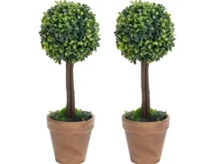 furnicato Künstliche Buchsbäume 2 Stk. mit Topf Kugelform Grün 56 cm
