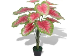 furnicato Kunstpflanzen^Künstliche Caladium Pflanze mit Topf 85 cm Rot und Grün
