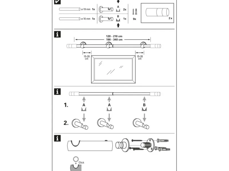 Gardinia Gardinenstangen-Set Kreta Zylinder Ø 16/19 mm 120 cm - 210 cm