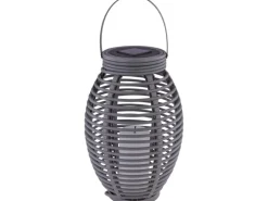 Globo Laternen^LED-Solaraußenleuchte Laterne mit Feuereffekt Kunststoff Grau Rattanoptik