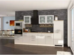 Held Möbel Schweberegale^Küchenzeile Mailand 330 cm -Weiß Matt mit E-Geräten