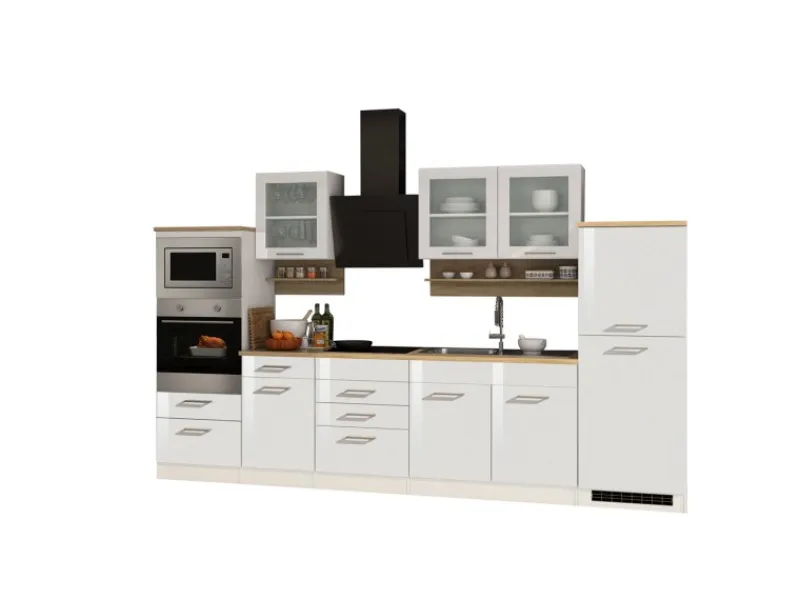 Held Möbel Schweberegale^Küchenzeile Mailand 330 cm -Weiß Matt mit E-Geräten