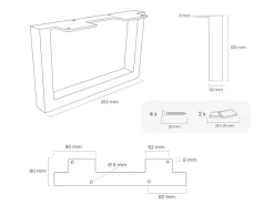 HEVVA Möbelfüße GRAZ 10 cm Hoch 25 cm Tief 2er Set Rohstahl-Klarlack