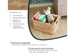 HMF 37279 Aufbewahrungskorb Badezimmer Korb Geflochten Wasserhyazinthe Holzgriffen 37 x 22 x 20 cm