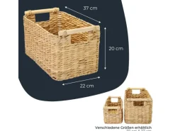 HMF 37279 Aufbewahrungskorb Badezimmer Korb Geflochten Wasserhyazinthe Holzgriffen 37 x 22 x 20 cm